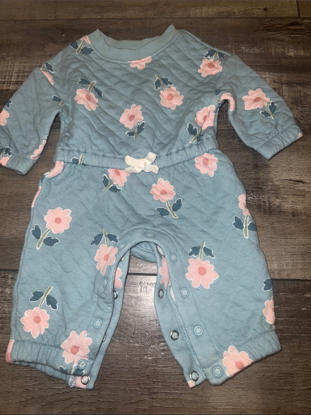 Carter's Light Blue Quilted Floral Baby Romper